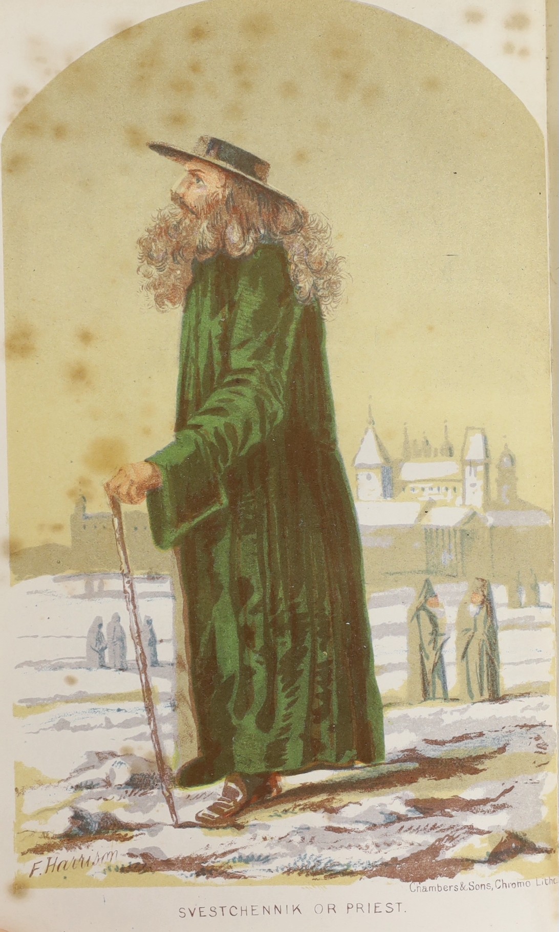 Harrison, Robert - Notes of a Nine Years’ Residence in Russia, from 1844-1853, with Notices of the Tzars Nicholas l and Alexander ll, 8vo, original green cloth gilt, with 4 chromolithograph plates, including frontis, p.1